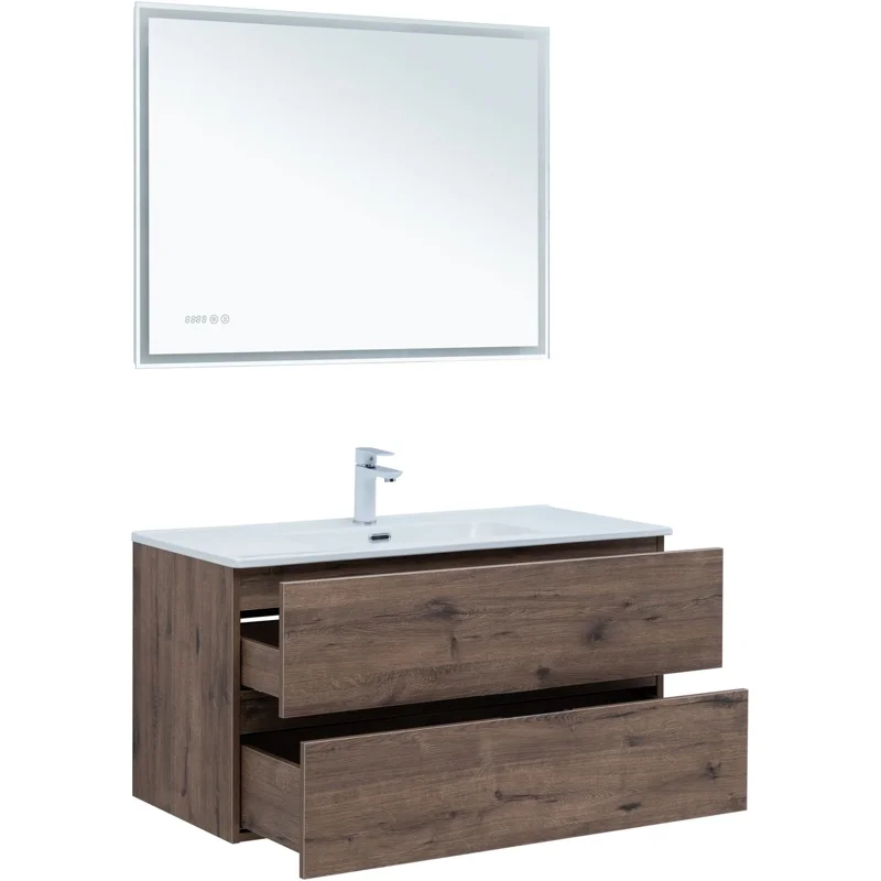 Тумба под раковину Aquanet Алвита New 100 2 ящика, дуб веллингтон табак