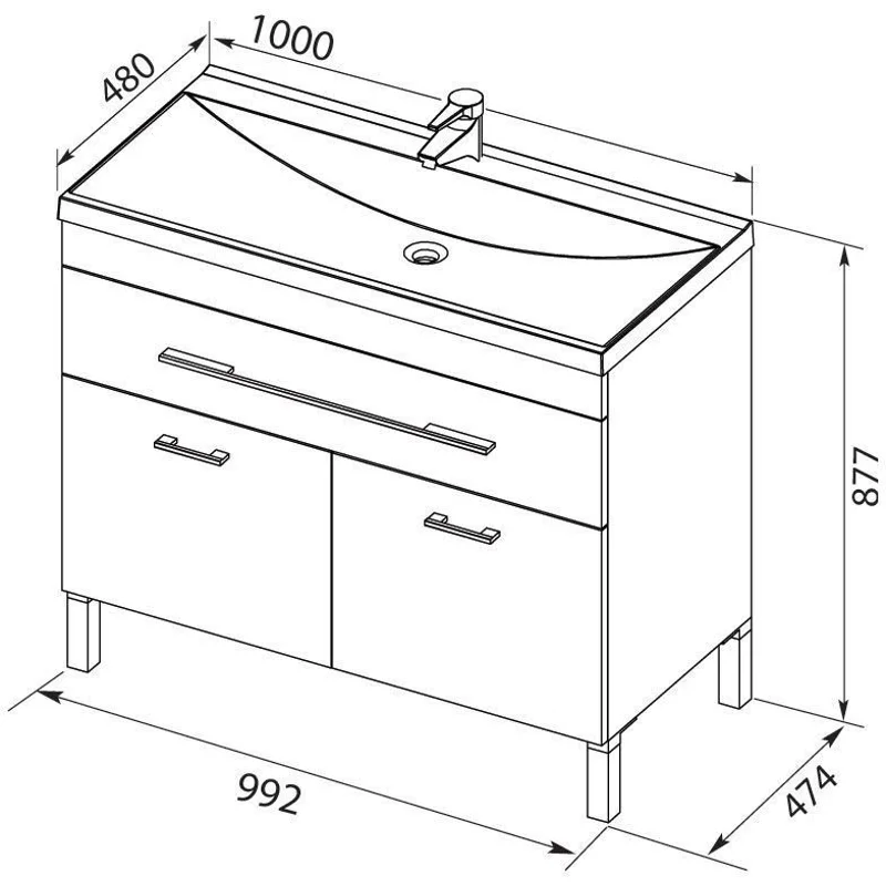 Тумба с раковиной Aquanet Верона 100 белый (напольная 1 ящик 2 дверцы)