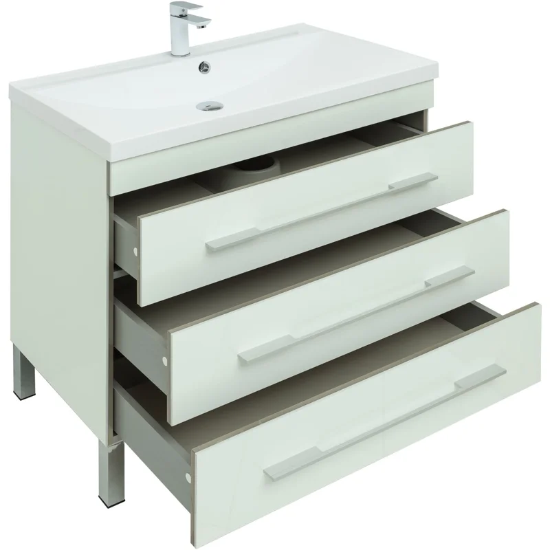 Тумба с раковиной Aquanet Верона 90 белый (напольная 3 ящика)
