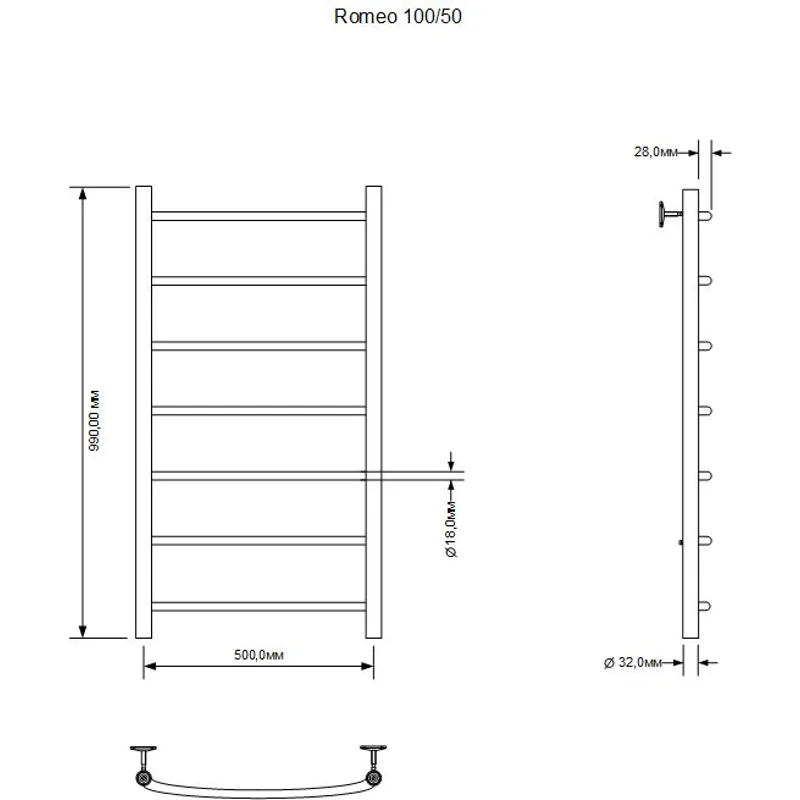 Полотенцесушитель электрический Aquanet Romeo 100х50 Тэн справа