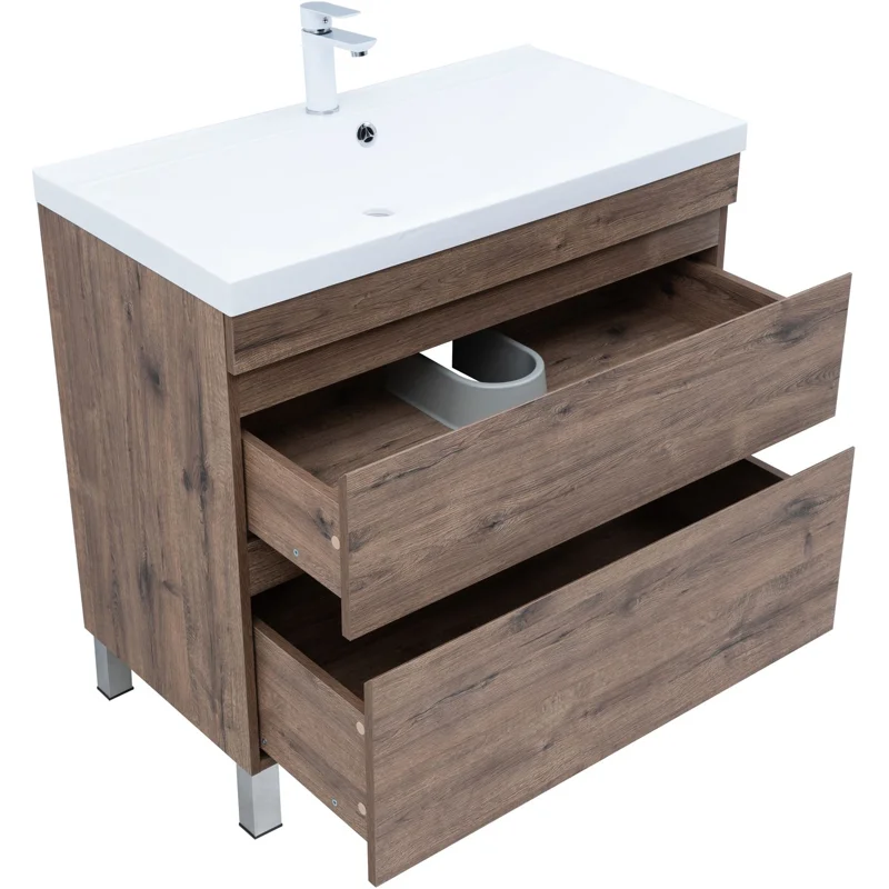 Тумба под раковину Aquanet Нота New 90 напольная, дуб веллингтон табак