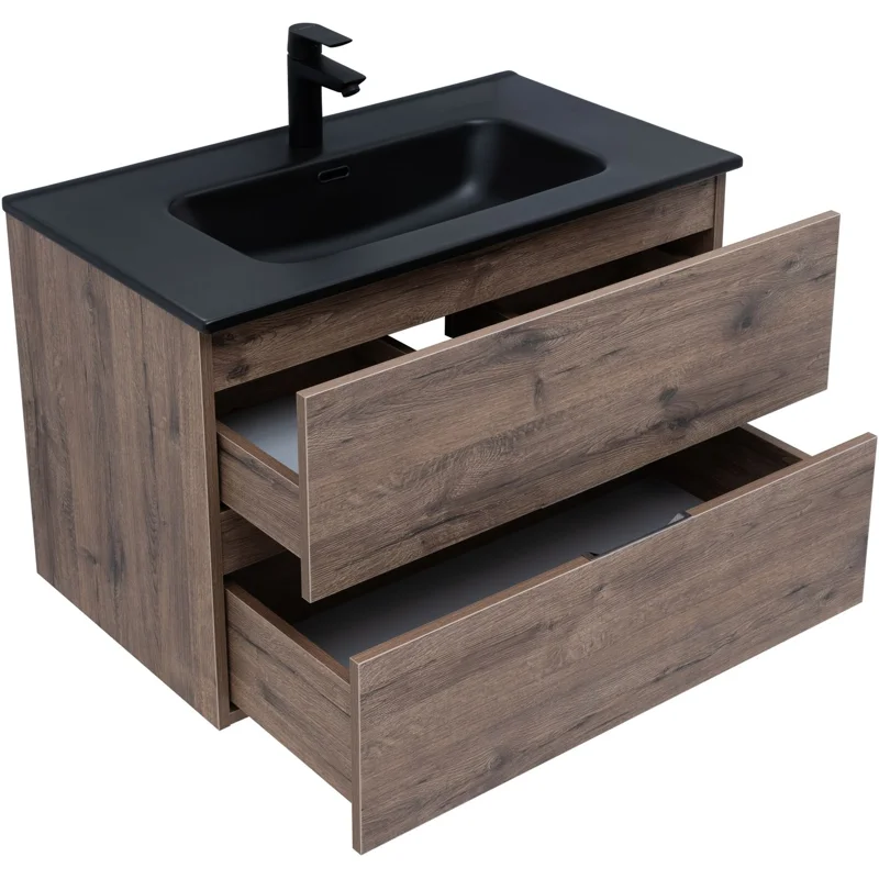 Тумба под раковину Aquanet Алвита New 80 2 ящика, дуб веллингтон табак