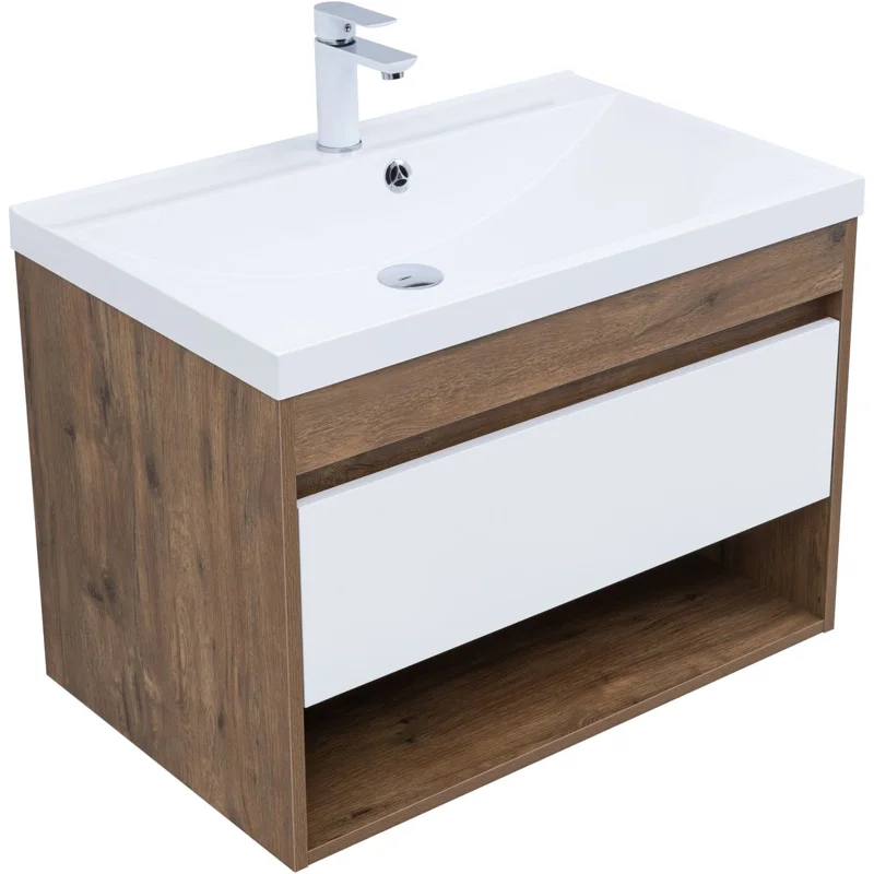 Тумба под раковину Aquanet Тренд 75 дуб рустикальный/белый сатин