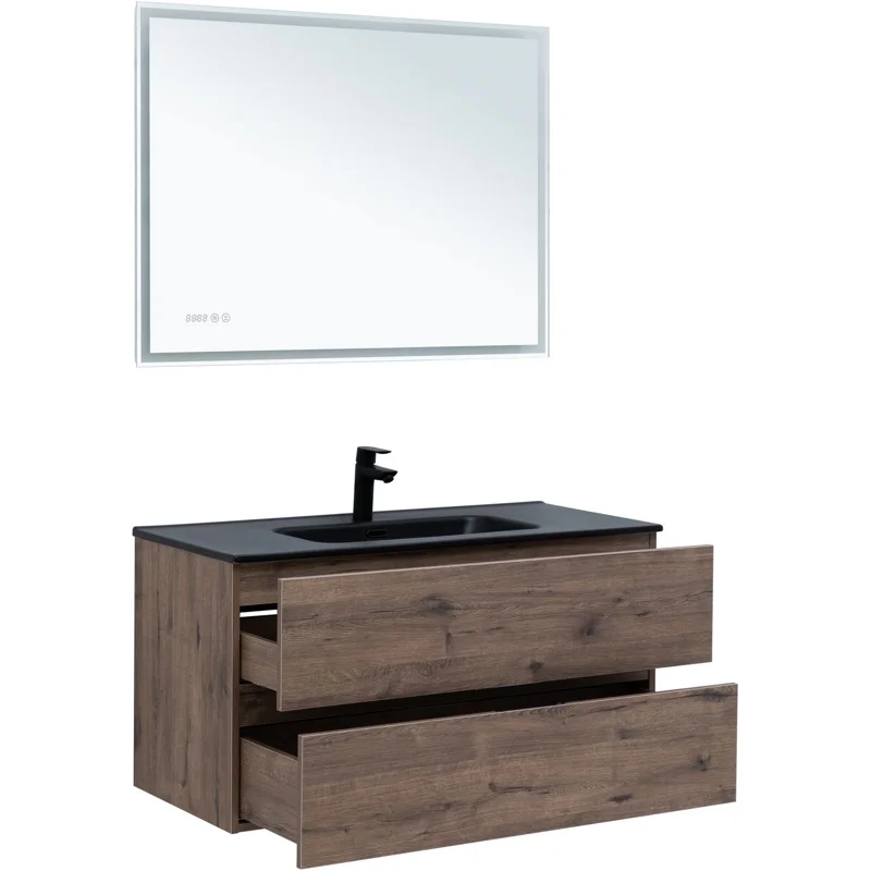 Тумба под раковину Aquanet Алвита New 100 2 ящика, дуб веллингтон табак