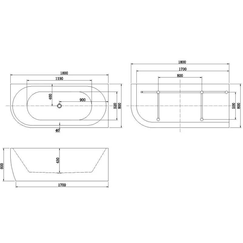 Акриловая ванна Aquanet Family Elegant B 180x80 3806-N-MW