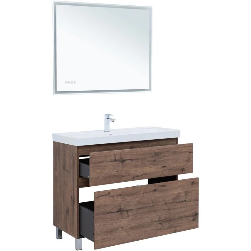 Тумба под раковину Aquanet Алвита New 100 напольная, дуб веллингтон табак