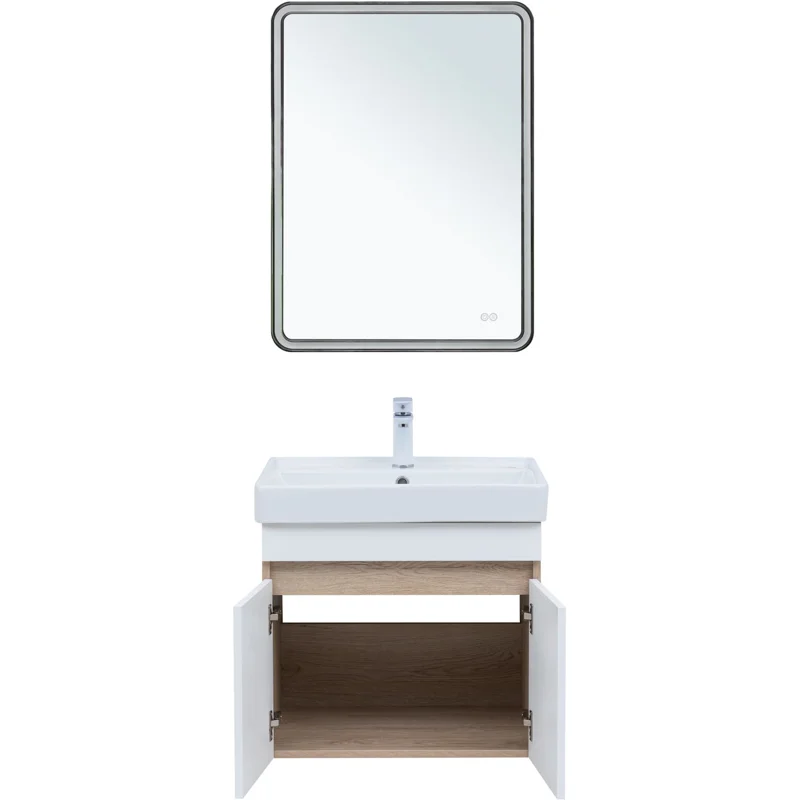 Тумба под раковину Aquanet Оптима 60 дуб светлый/белый сатин