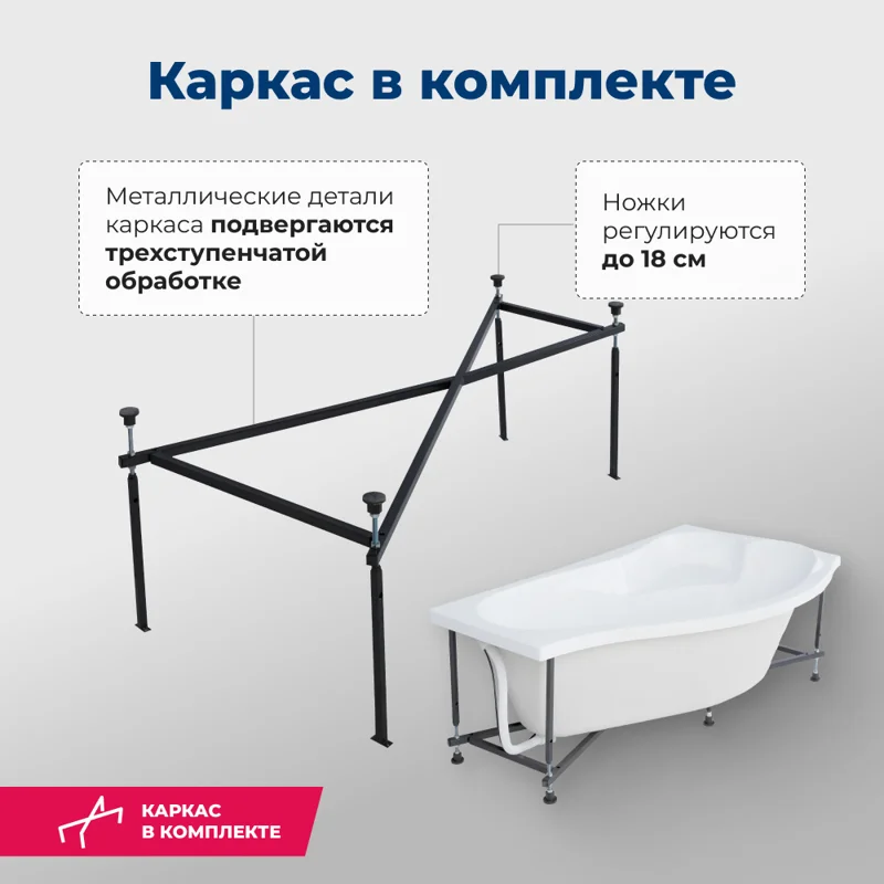 Акриловая ванна Aquanet Palma 170x90/60 R (с каркасом)