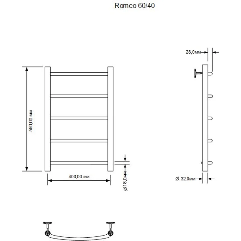 Полотенцесушитель электрический Aquanet Romeo 60х40 Тэн справа
