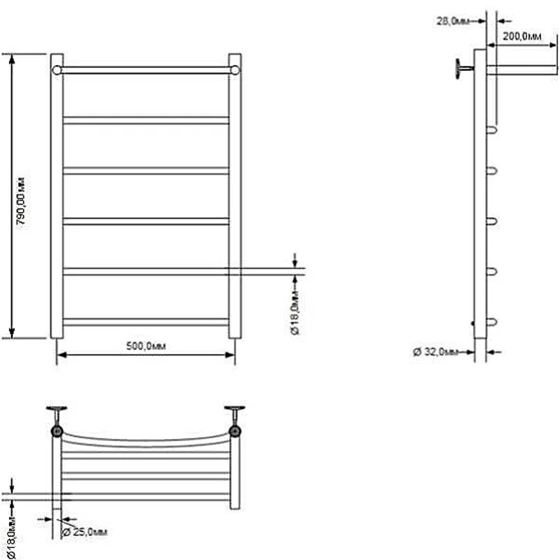 Полотенцесушитель водяной Aquanet Romeo с полкой 800x500, с полкой, хром