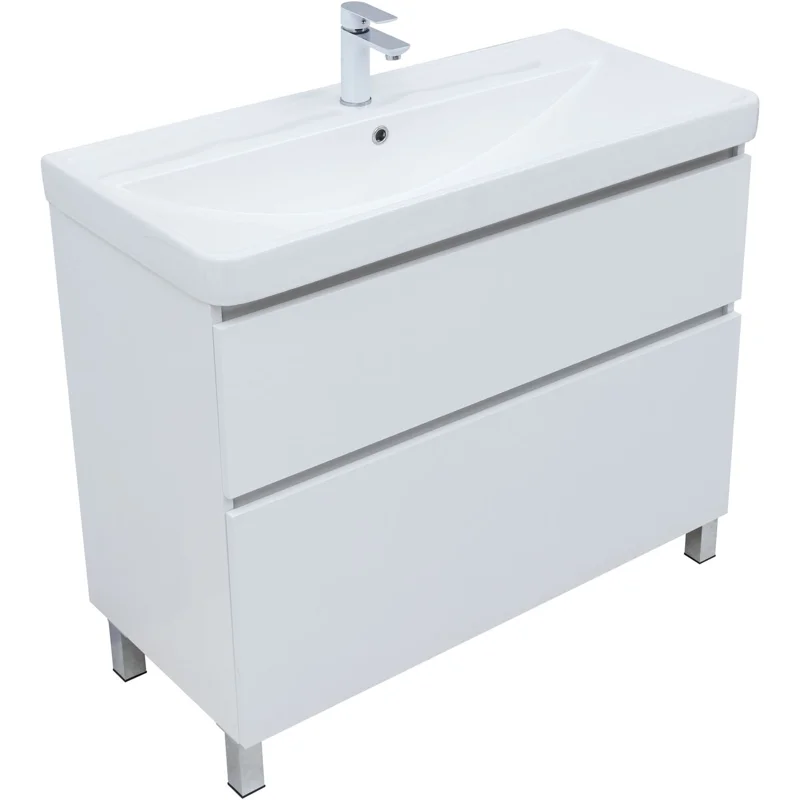 Тумба под раковину Aquanet Вега 100 напольная, белый глянец