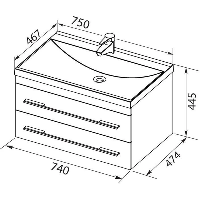 Тумба с раковиной Aquanet Верона 75 белый (подвесная 2 ящика)