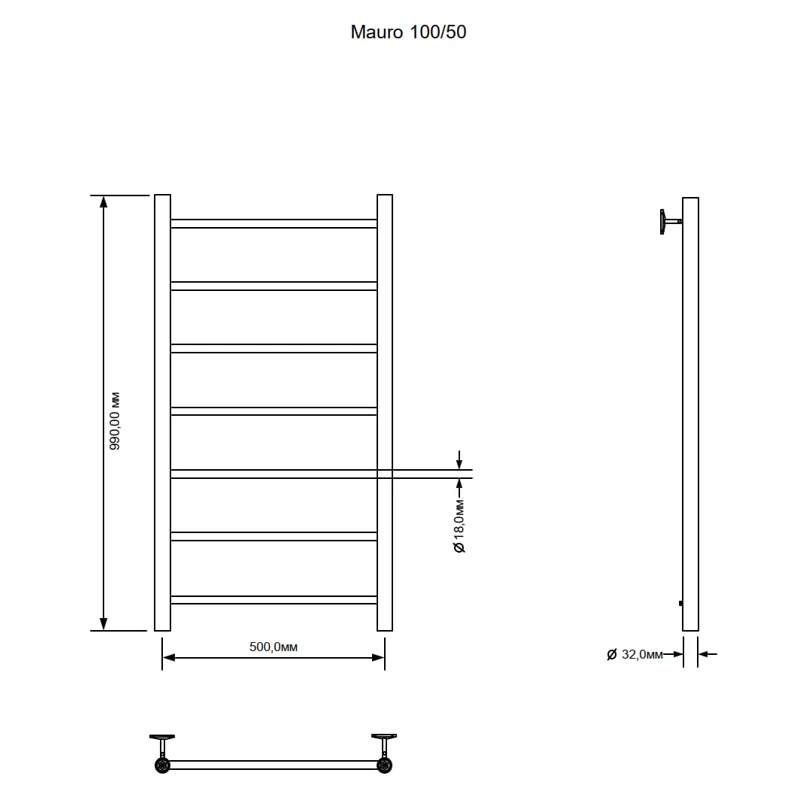 Полотенцесушитель электрический Aquanet Mauro 100х50 Тэн справа