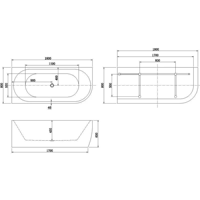 Акриловая ванна Aquanet Family Elegant A 180x80 3805-N-GW