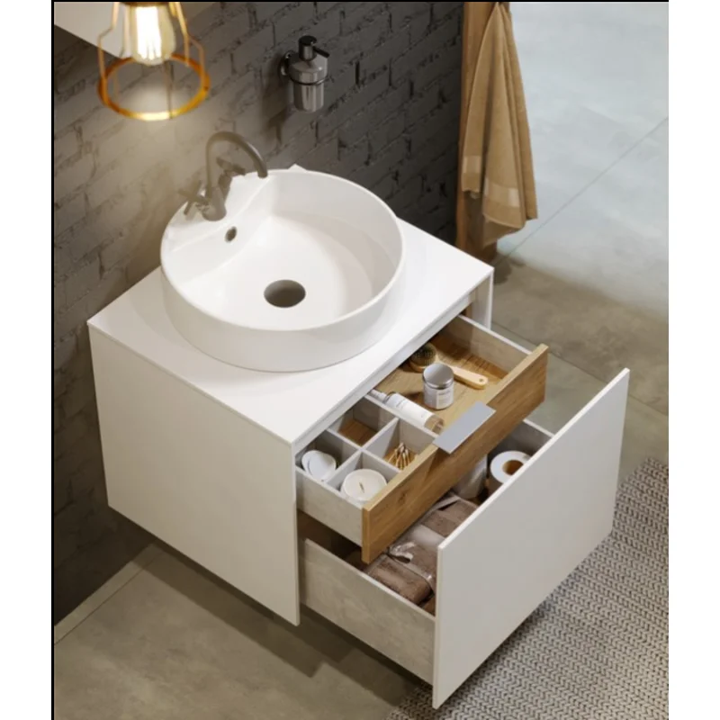 Тумба под раковину Aqwella Mobi MOB0106BS+MOB0706DB, 60 см, подвесная, цвет бетон светлый/дуб балтийский