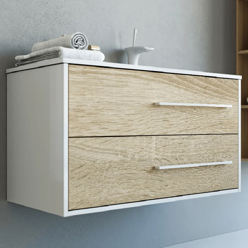 Тумба под раковину Aqwella Miami 90, подвесная, дуб сонома, левая/правая, Mai.01.09/L/R