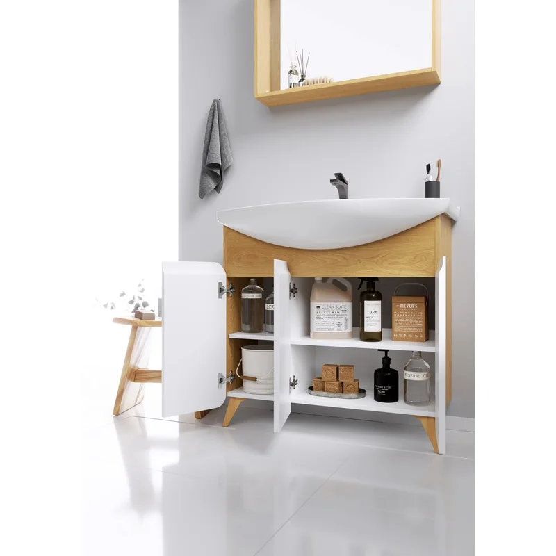 Тумба под раковину Aqwella Basic 85 см подвесная, дуб золотой, BAS0108DZ
