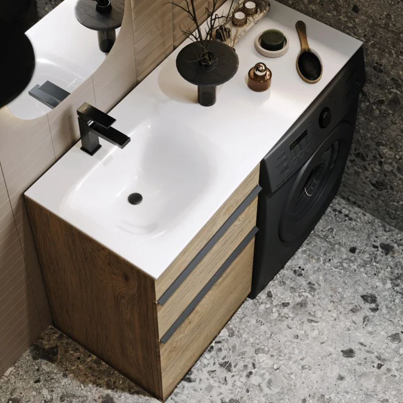 Тумба с раковиной под стиральую машину Aqwella Terra TER01052NDB+FOR.11.04.D-L/TER01052NDB+FOR.11.04.D-R, 115 см, напольная, дуб балтийский, чаша раковины слева/справа