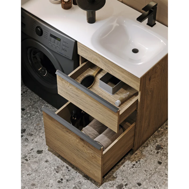 Тумба с раковиной под стиральую машину Aqwella Terra TER01052NDB+FOR.11.04.D-L/TER01052NDB+FOR.11.04.D-R, 115 см, напольная, дуб балтийский, чаша раковины слева/справа