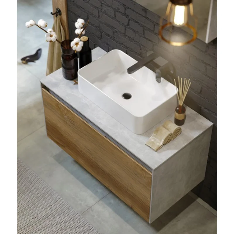 Тумба под раковину Aqwella Mobi 100 см, фасад бетон светлый, корпус бетон светлый, MOB0710BS+MOB0110BS