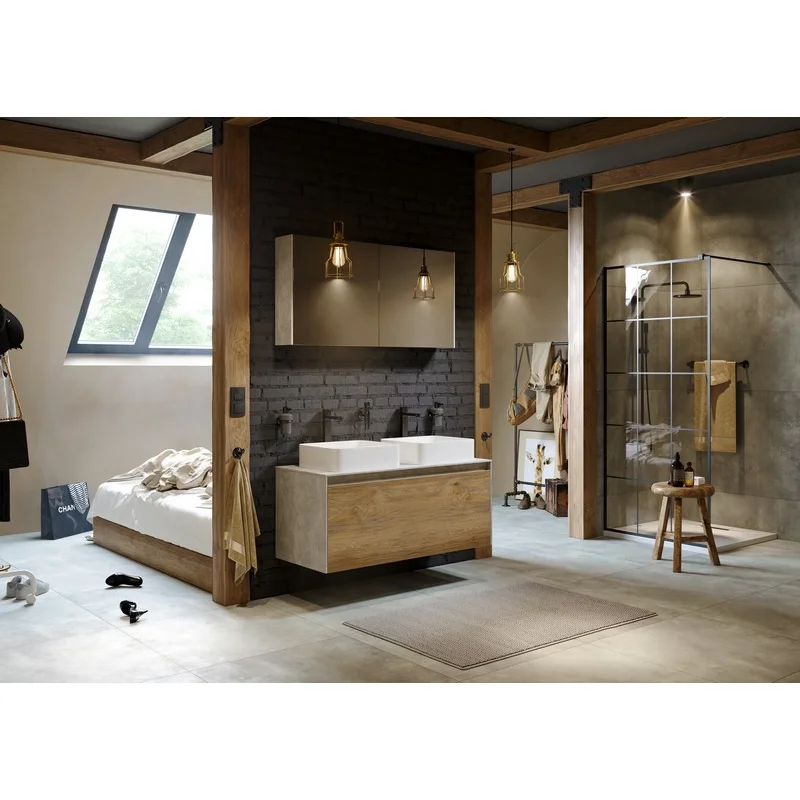 Тумба под раковину Aqwella Mobi 120 см, фасад бетон светлый, корпус белый, MOB0712BS+MOB0112W