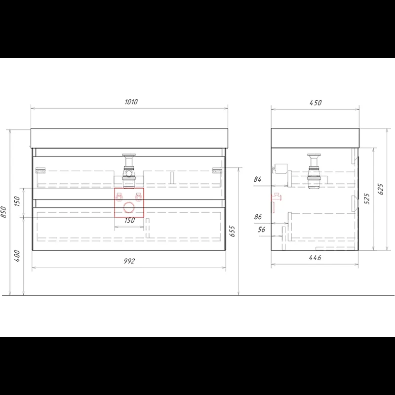 Подвесная тумба Aqwella Geometria 100см, с двумя ящиками, цвет белый