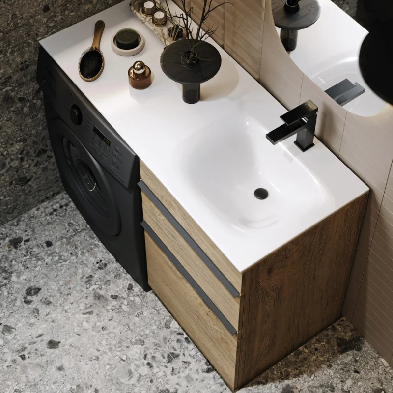 Тумба с раковиной под стиральую машину Aqwella Terra TER01052NDB+FOR.11.04.D-L/TER01052NDB+FOR.11.04.D-R, 115 см, напольная, дуб балтийский, чаша раковины слева/справа