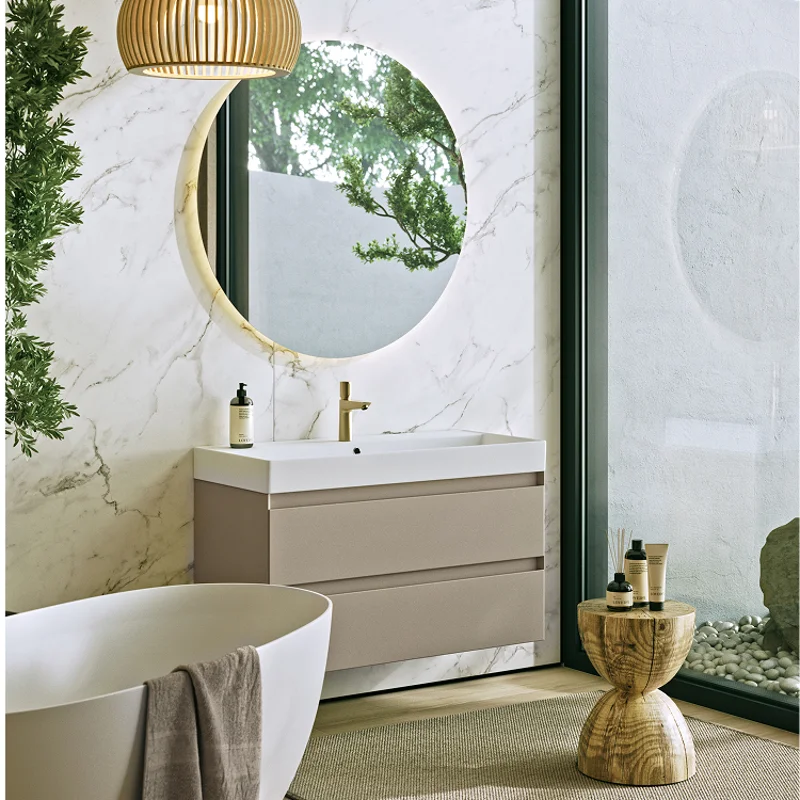 Подвесная тумба Aqwella Geometria 100см, с двумя ящиками, цвет морская дюна