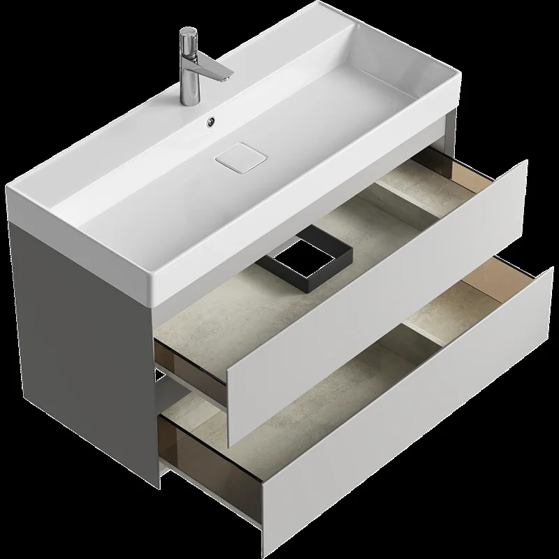 Подвесная тумба Aqwella Geometria 100см, с двумя ящиками, цвет серый туман