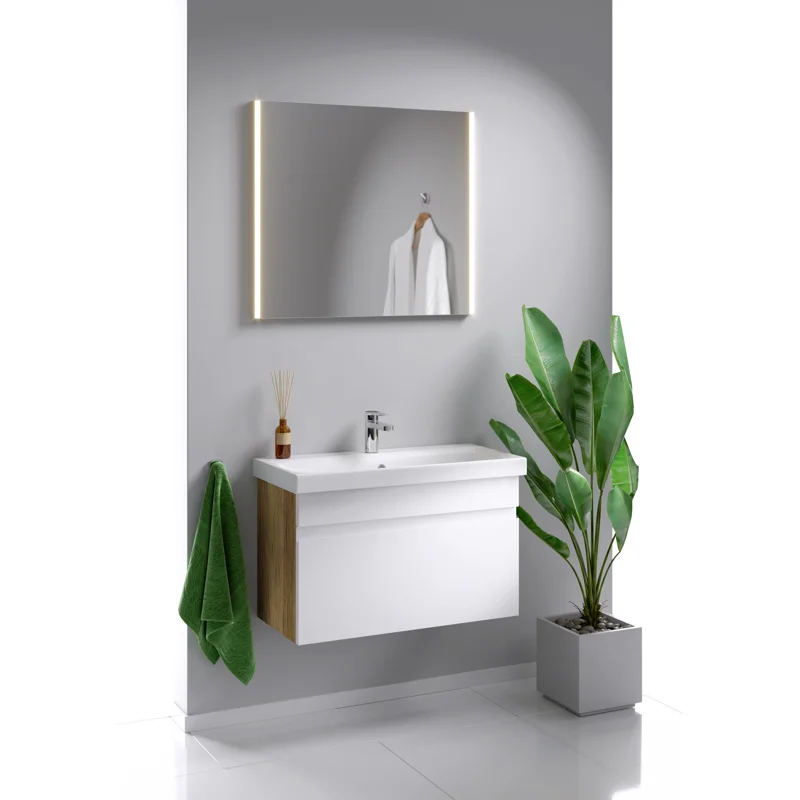 Тумба под раковину Aqwella Smart 80, подвесная, фасад белый, корпус дуб балтийский, SRT0108DB