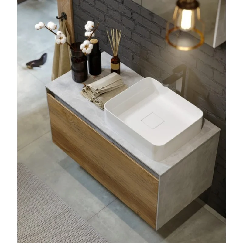 Тумба под раковину Aqwella Mobi 100 см, фасад бетон светлый, корпус бетон светлый, MOB0710BS+MOB0110BS