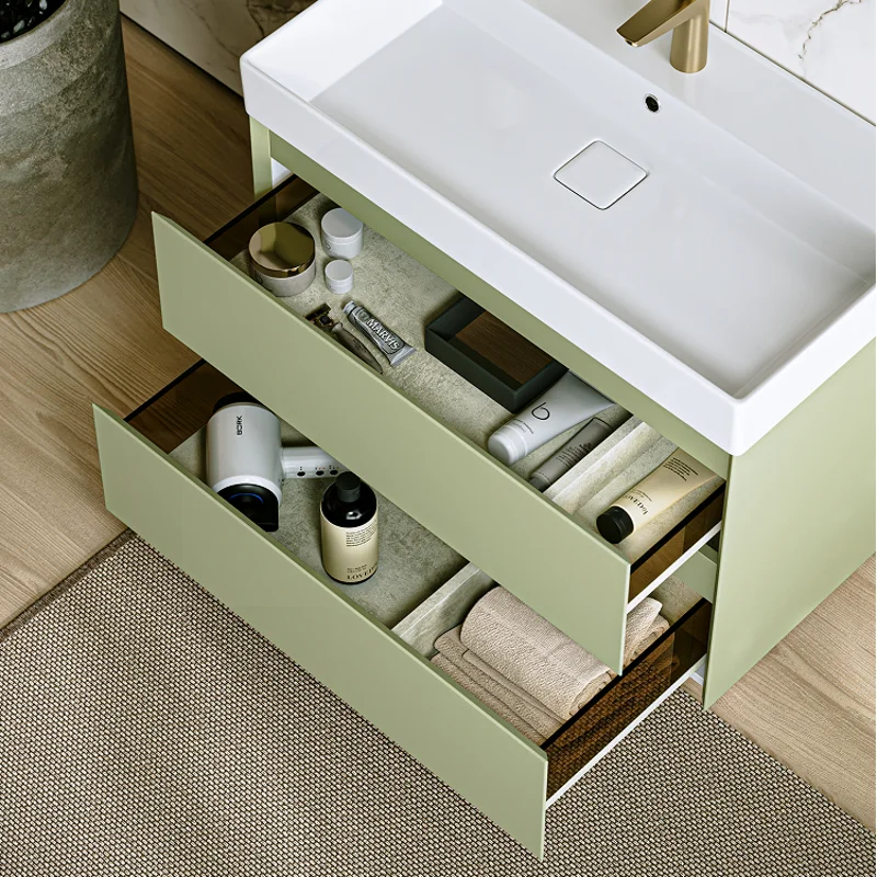 Подвесная тумба Aqwella Geometria 100см, с двумя ящиками, цвет зеленый шалфей