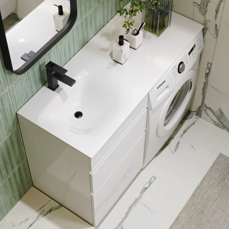 Тумба с раковиной под стиральую машину Aqwella Duet DU01052N+FOR.11.04.D-L/DU01052N+FOR.11.04.D-R, 115 см, напольная, цвет белый, чаша раковины слева/справа