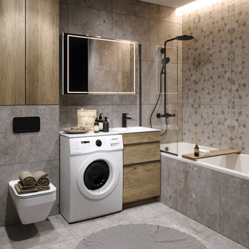 Тумба с раковиной под стиральую машину Aqwella Terra TER01052NDB+FOR.11.04.D-L/TER01052NDB+FOR.11.04.D-R, 115 см, напольная, дуб балтийский, чаша раковины слева/справа