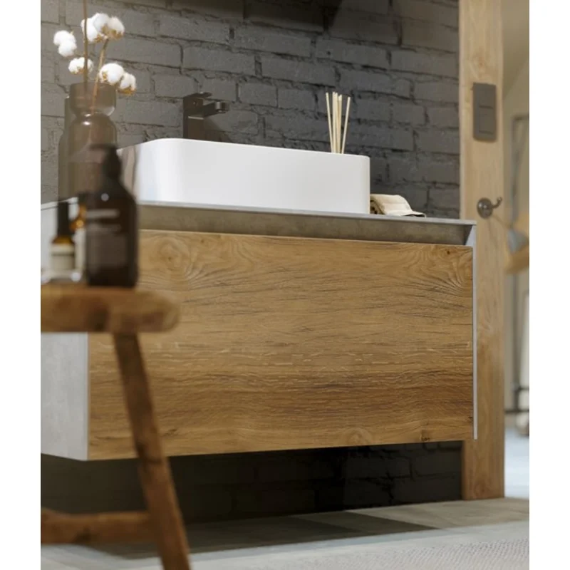 Тумба под раковину Aqwella Mobi 100 см, фасад бетон светлый, корпус бетон светлый, MOB0710BS+MOB0110BS