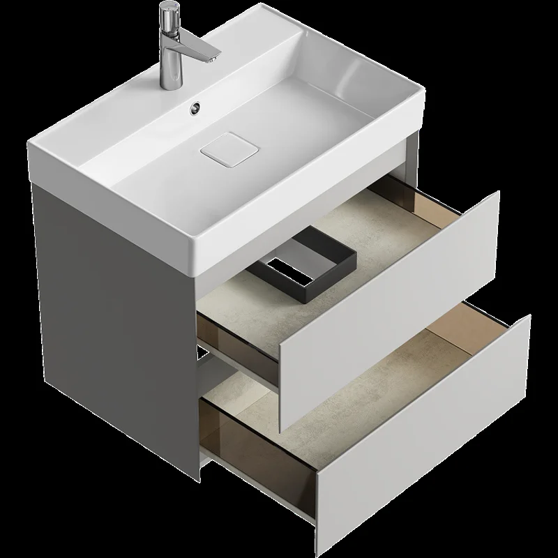 Подвесная тумба Aqwella Geometria 65см, с двумя ящиками, цвет серый туман