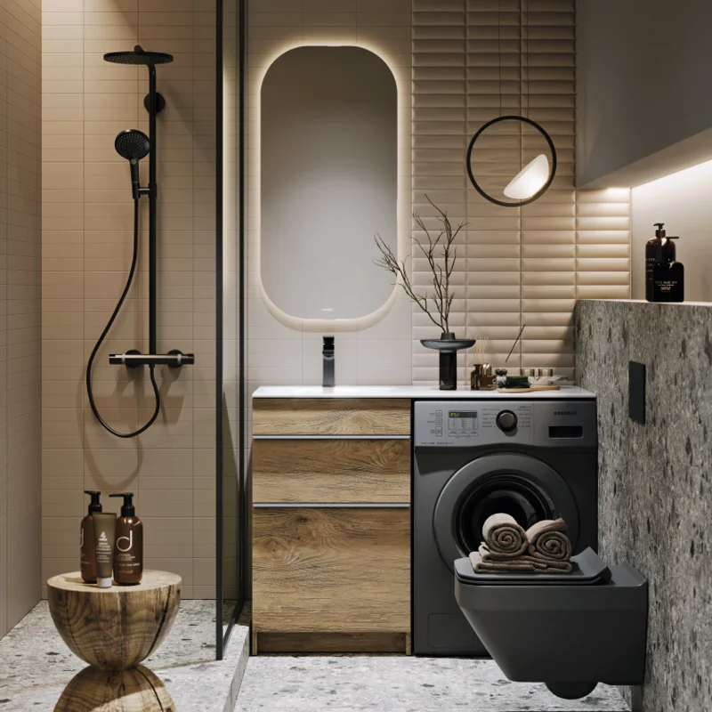 Тумба с раковиной под стиральую машину Aqwella Terra TER01052NDB+FOR.11.04.D-L/TER01052NDB+FOR.11.04.D-R, 115 см, напольная, дуб балтийский, чаша раковины слева/справа