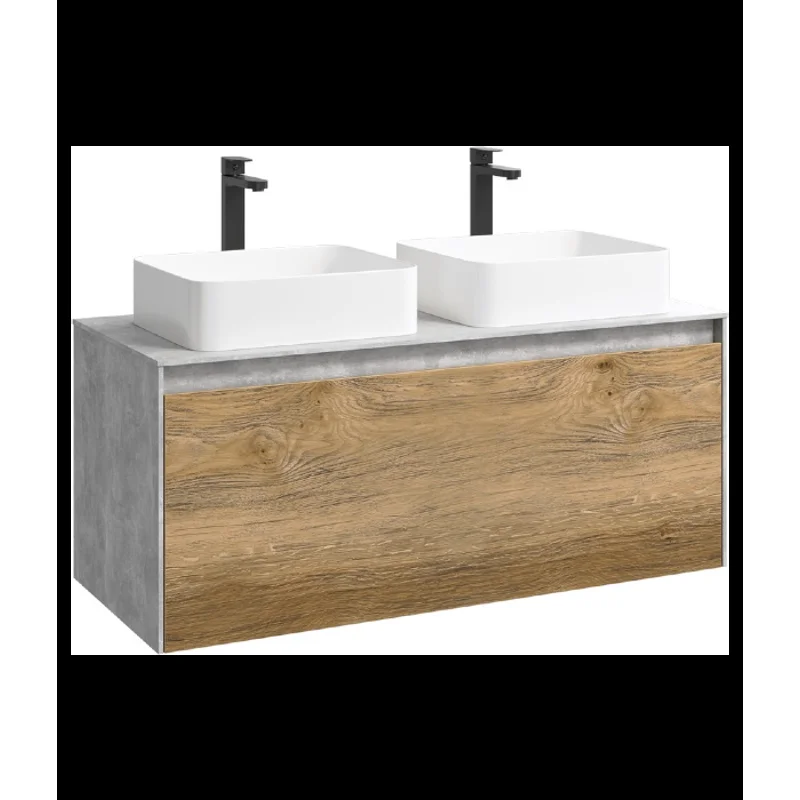 Тумба под раковину Aqwella Mobi 120 см, фасад дуб балтийский, корпус бетон светлый, MOB0712DB+MOB0112BS
