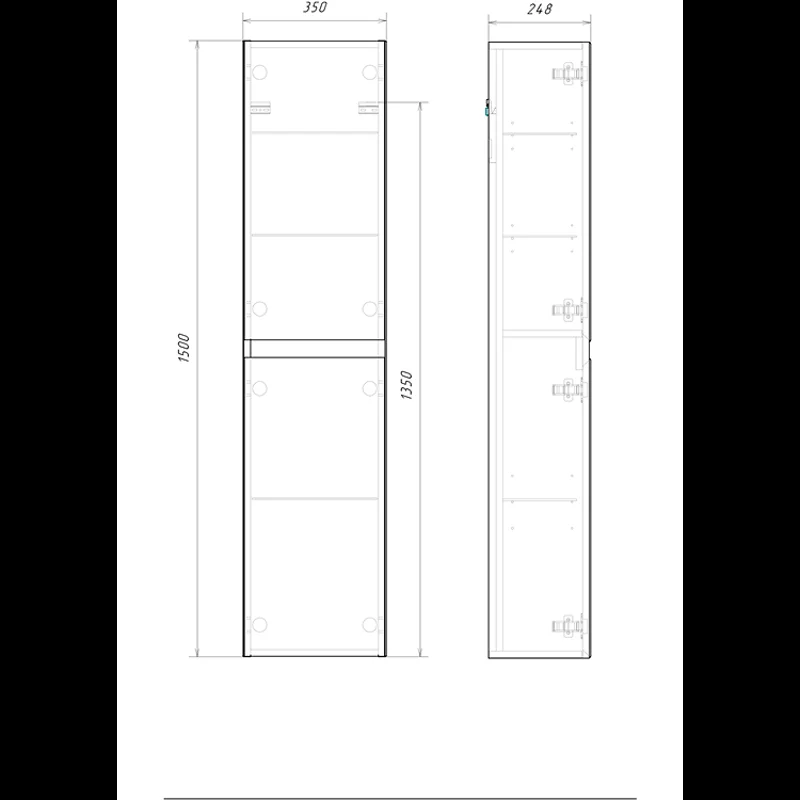 Подвесной пенал Aqwella Geometria 150x35см с двумя дверьми в белом цвете