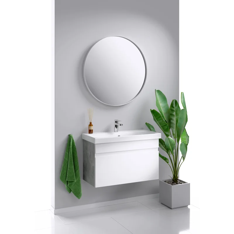 Тумба под раковину Aqwella Smart 80, подвесная, фасад белый, корпус бетон светлый, SRT0108BS