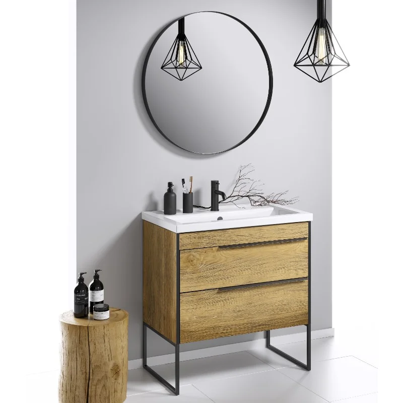 Тумба под раковину Aqwella Fargo 80, подвесная, дуб балтийский, FRG0108DB