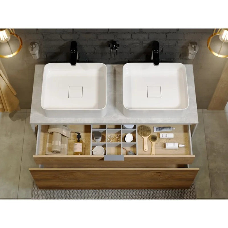 Тумба под раковину Aqwella Mobi 120 см, фасад бетон светлый, корпус бетон светлый, MOB0712BS+MOB0112BS