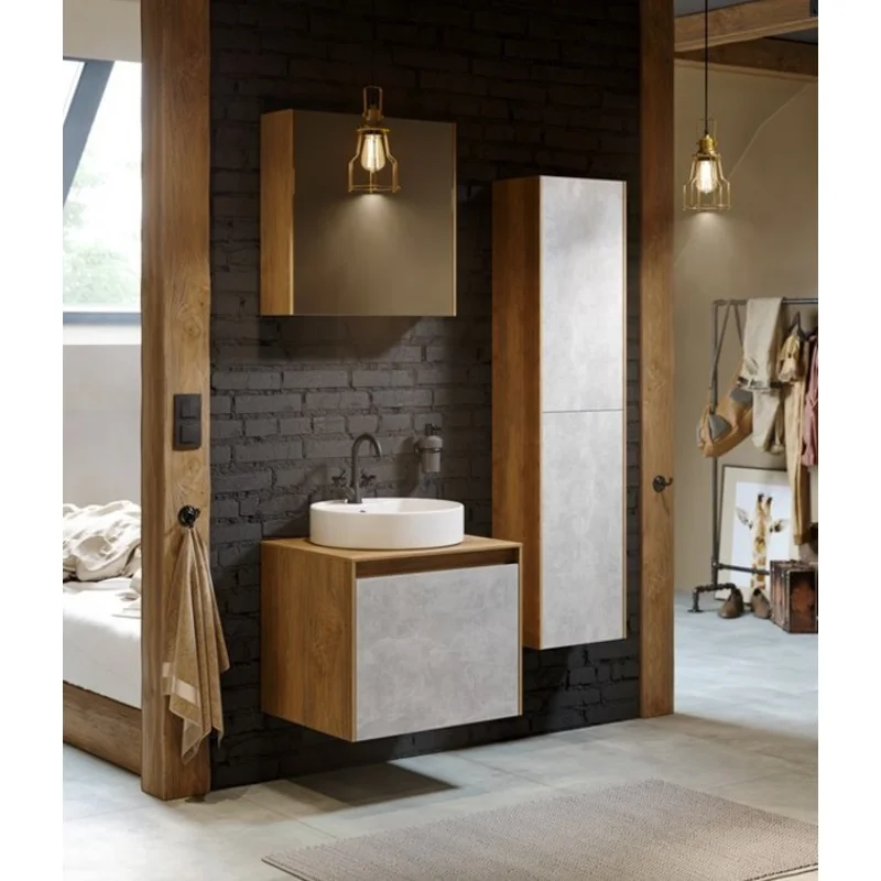 Тумба под раковину Aqwella Mobi MOB0106DB+MOB0706BS, 60 см, подвесная, цвет дуб балтийский/бетон светлый