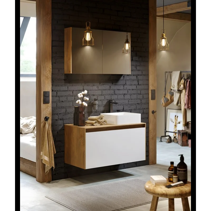 Тумба под раковину Aqwella Mobi 120 см, фасад бетон светлый, корпус дуб балтийский, MOB0712BS+MOB0112DB