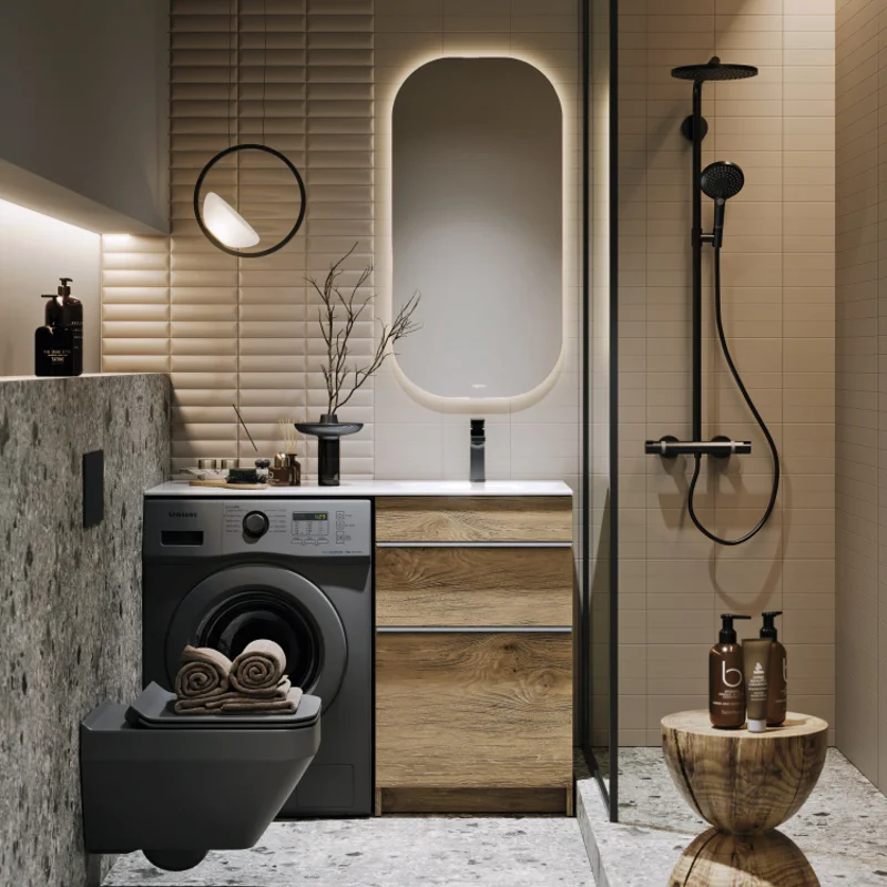 Тумба с раковиной под стиральую машину Aqwella Terra TER01052NDB+FOR.11.04.D-L/TER01052NDB+FOR.11.04.D-R, 115 см, напольная, дуб балтийский, чаша раковины слева/справа