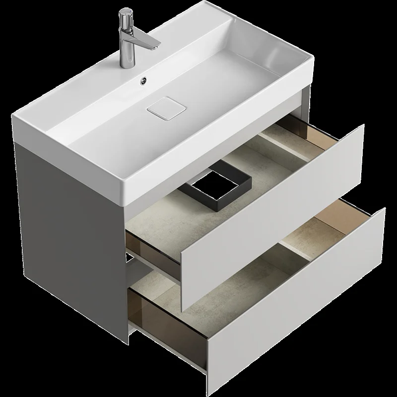 Подвесная тумба Aqwella Geometria 81см, с двумя ящиками, цвет серый туман