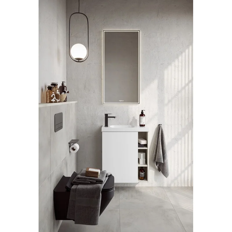 Тумба под раковину Aqwella Alba ALB0106LLS+ALB0706WM/ALB0106RLS+ALB0706WM, 60 см, подвесная, светлый камень/белый матовый, чаша раковины слева/справа