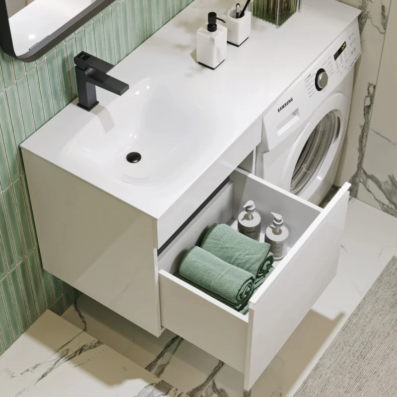Тумба с раковиной Aqwella Duet 115 DU01051+FOR.11.04.D-L, для установки со стиральной машиной, белый, левая
