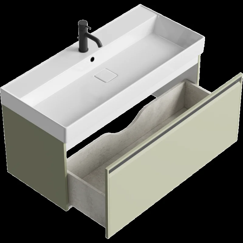 Тумба под раковину Aqwella Pure PUR0110SH, 100 см, подвесная, цвет шалфей зелёный матовый