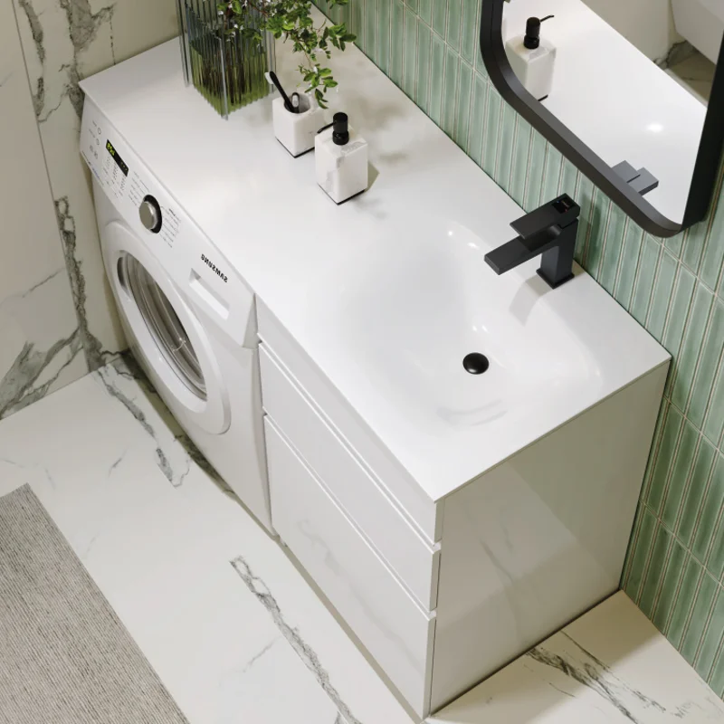 Тумба с раковиной под стиральую машину Aqwella Duet DU01052N+FOR.11.04.D-L/DU01052N+FOR.11.04.D-R, 115 см, напольная, цвет белый, чаша раковины слева/справа